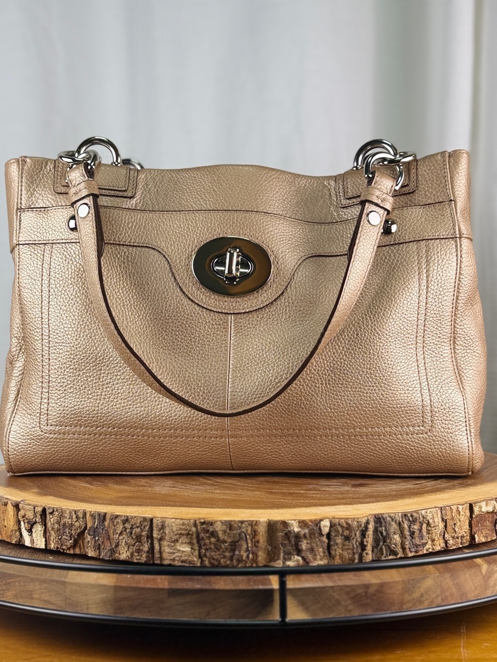 Coach Penelope Champagne Gold Pebbled Leather Carryall Shoulder Bag Satchel EUC